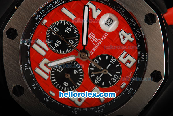 Audemars Piguet Royal Oak Offshore Chronograph Miyota Quartz Movement Red Dial with White Numeral Markers and Leather Strap - Click Image to Close